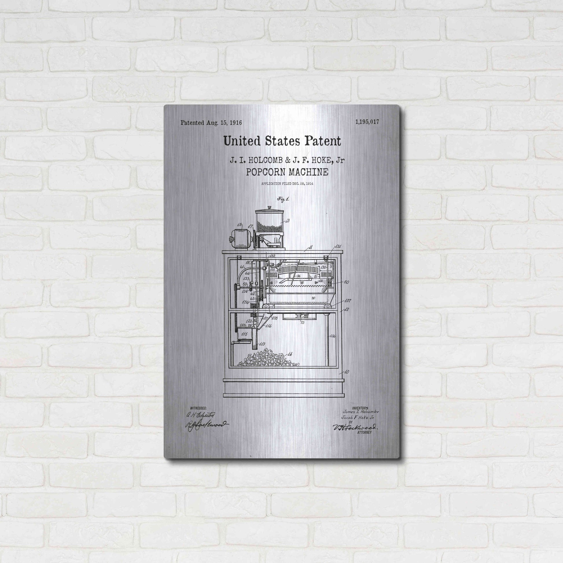 Luxe Metal Art 'Popcorn Machine Blueprint Patent White' Acrylic Glass Wall Art,24x36