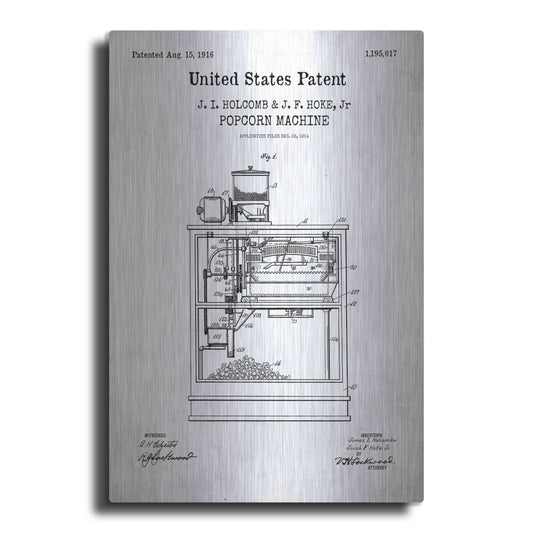 Luxe Metal Art 'Popcorn Machine Blueprint Patent White' Acrylic Glass Wall Art