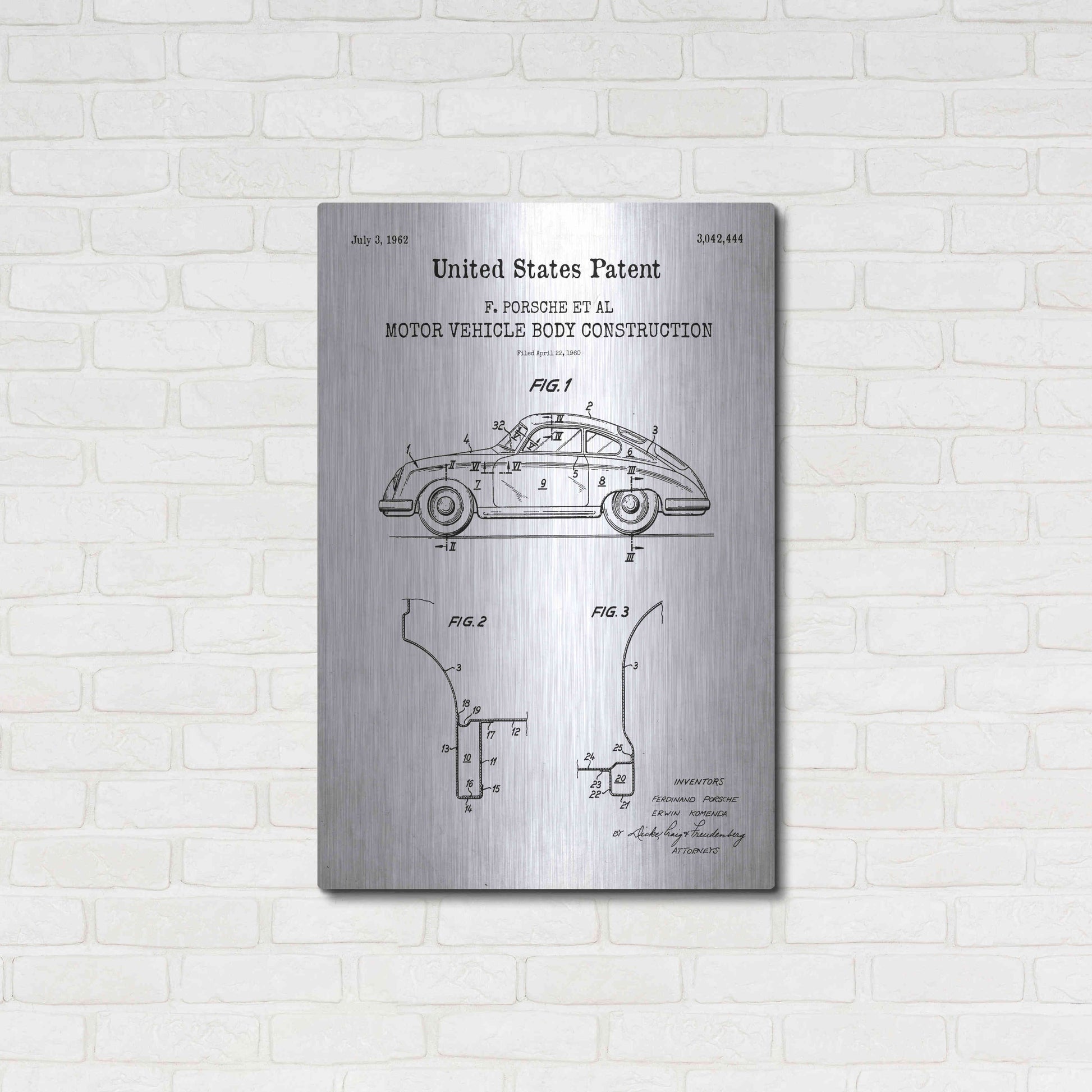 Luxe Metal Art 'Motor Vehicle Body Construction Blueprint Patent White' Acrylic Glass Wall Art,24x36