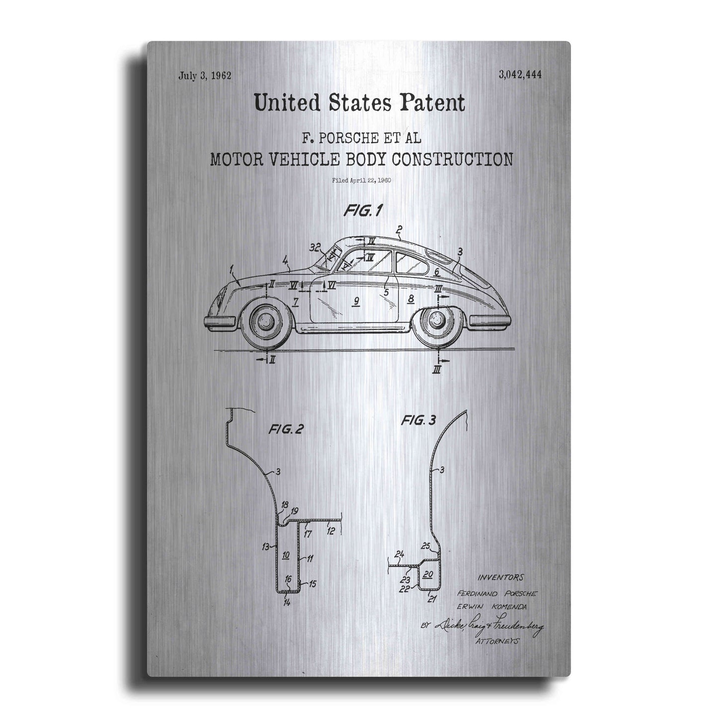 Luxe Metal Art 'Motor Vehicle Body Construction Blueprint Patent White' Acrylic Glass Wall Art