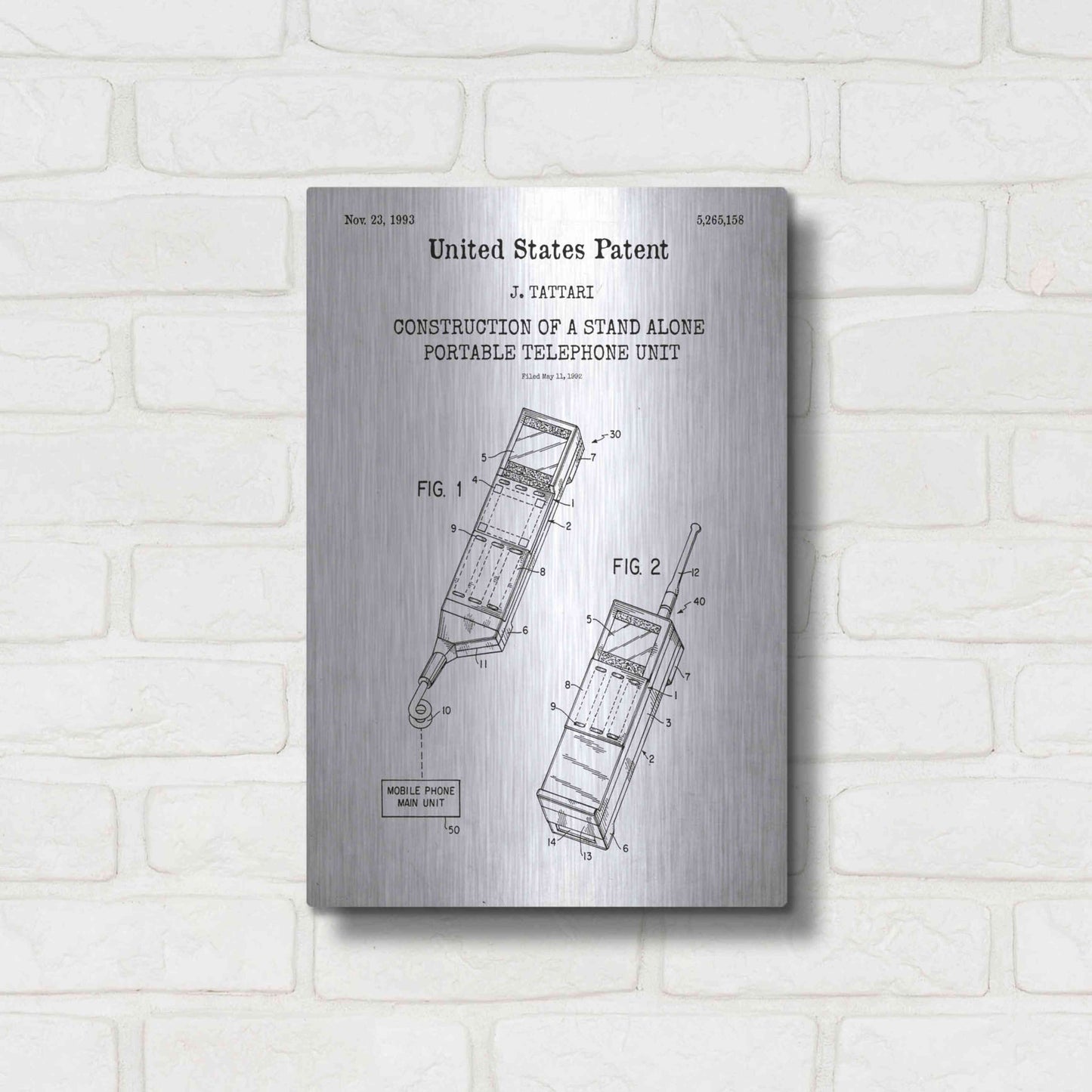 Luxe Metal Art 'Portable Phone Unit Blueprint Patent White' Acrylic Glass Wall Art,12x16