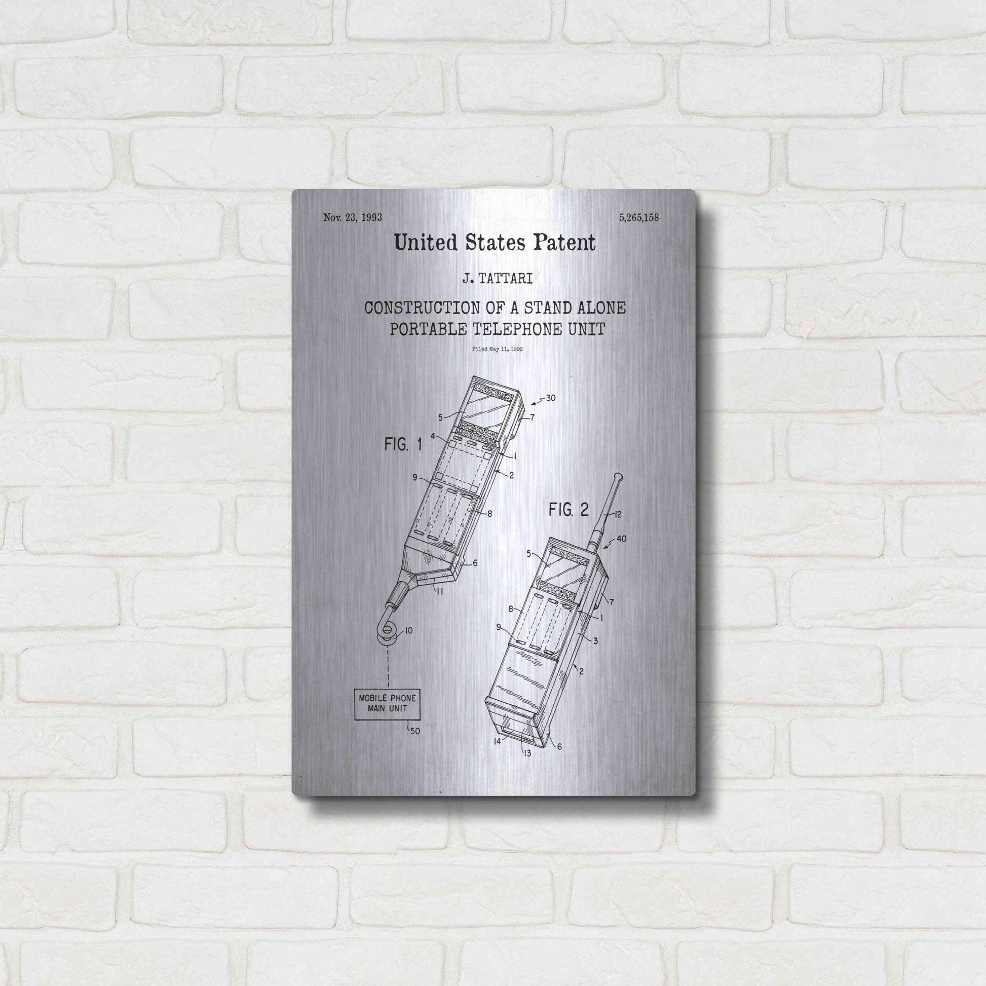 Luxe Metal Art 'Portable Phone Unit Blueprint Patent White' Acrylic Glass Wall Art,16x24