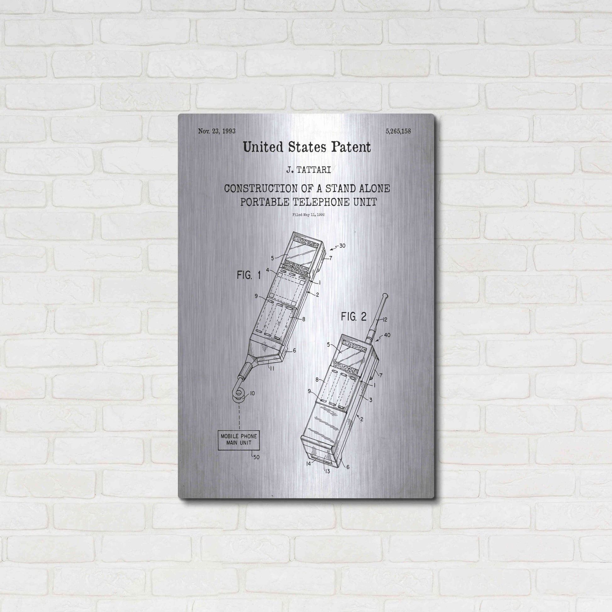 Luxe Metal Art 'Portable Phone Unit Blueprint Patent White' Acrylic Glass Wall Art,24x36