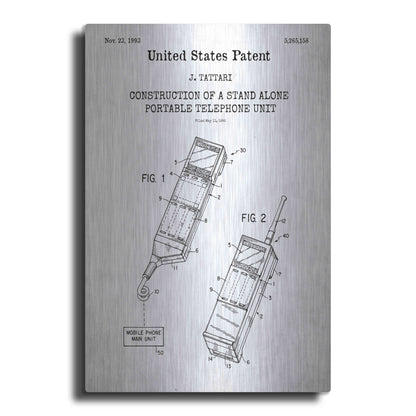 Luxe Metal Art 'Portable Phone Unit Blueprint Patent White' Acrylic Glass Wall Art