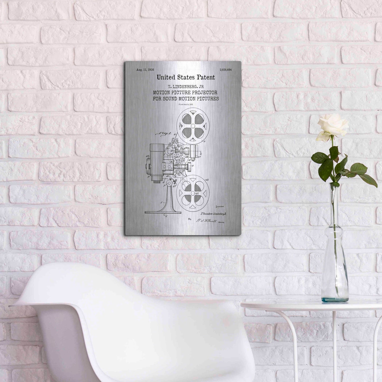 Luxe Metal Art 'Projector Blueprint Patent White' Acrylic Glass Wall Art,16x24