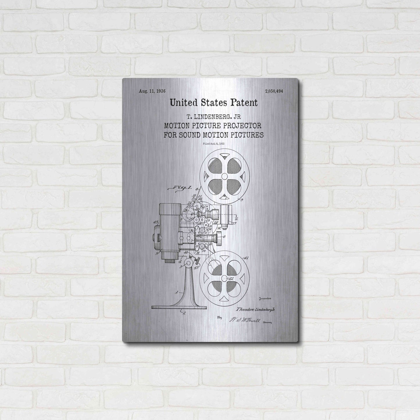 Luxe Metal Art 'Projector Blueprint Patent White' Acrylic Glass Wall Art,24x36