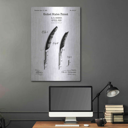 Luxe Metal Art 'Quill Pen Blueprint Patent White' Acrylic Glass Wall Art,24x36