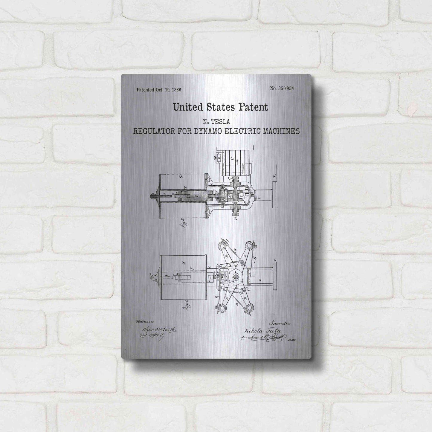 Luxe Metal Art 'Tesla's Regulator for Electric Machines Blueprint Patent White' Acrylic Glass Wall Art,12x16