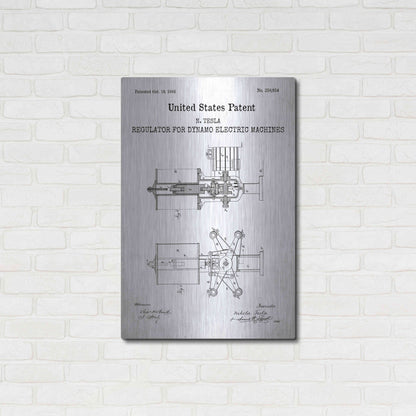 Luxe Metal Art 'Tesla's Regulator for Electric Machines Blueprint Patent White' Acrylic Glass Wall Art,24x36