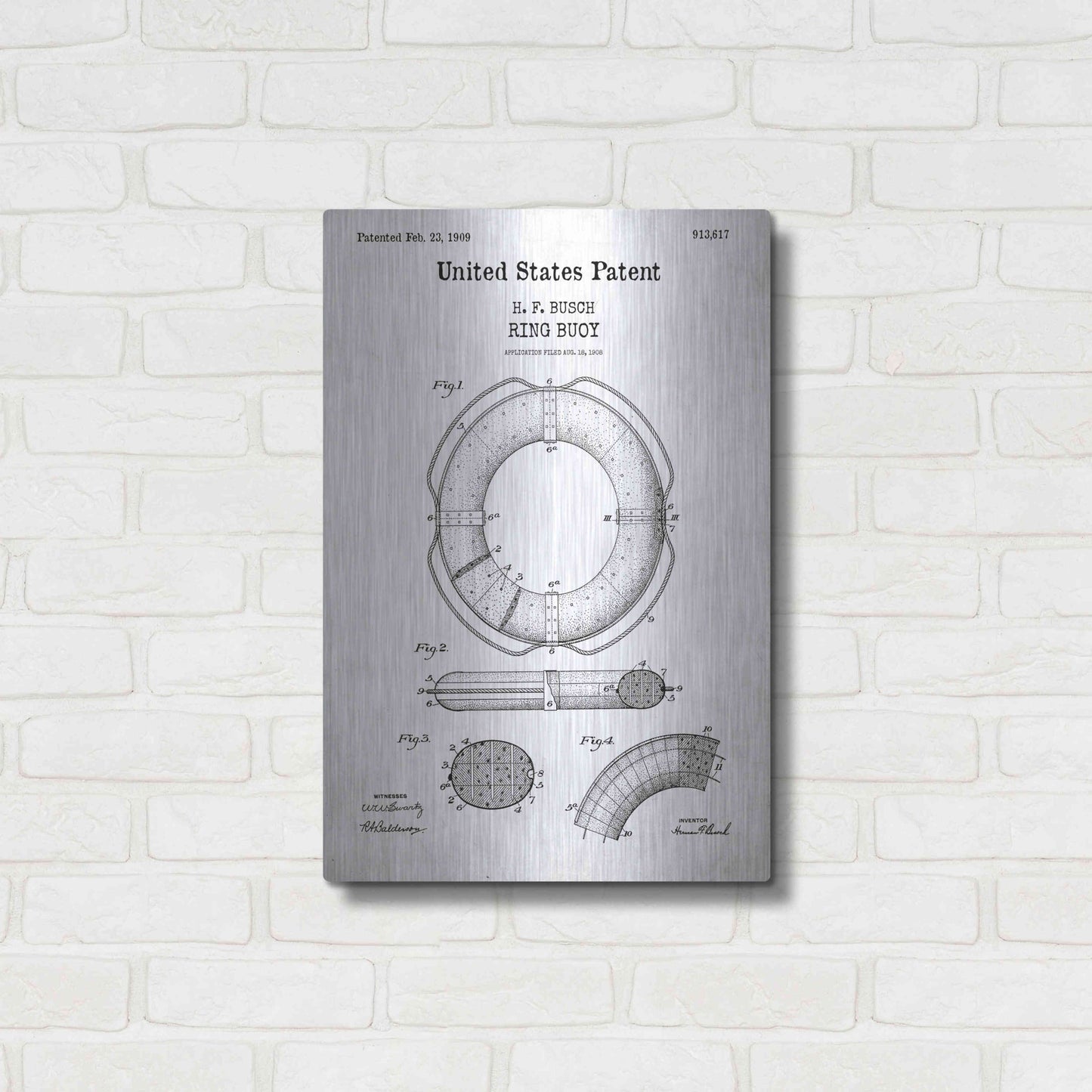 Luxe Metal Art 'Ring Blueprint Patent White' Acrylic Glass Wall Art,16x24