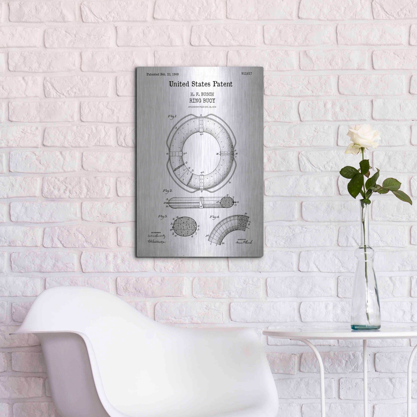 Luxe Metal Art 'Ring Blueprint Patent White' Acrylic Glass Wall Art,16x24