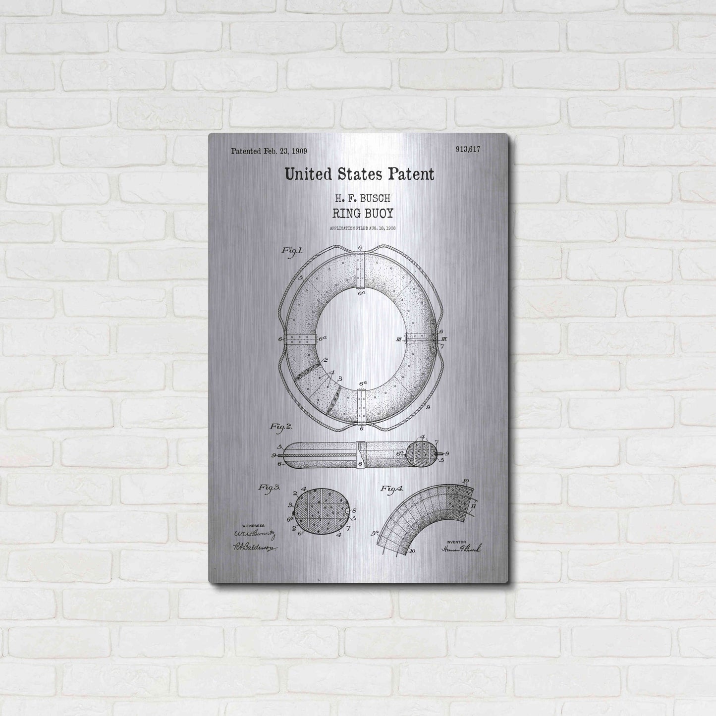 Luxe Metal Art 'Ring Blueprint Patent White' Acrylic Glass Wall Art,24x36