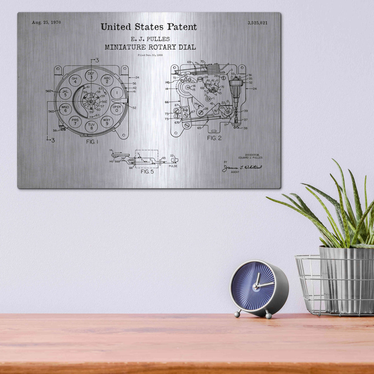 Luxe Metal Art 'Rotary Dial Blueprint Patent White' Metal Wall Art,16x12