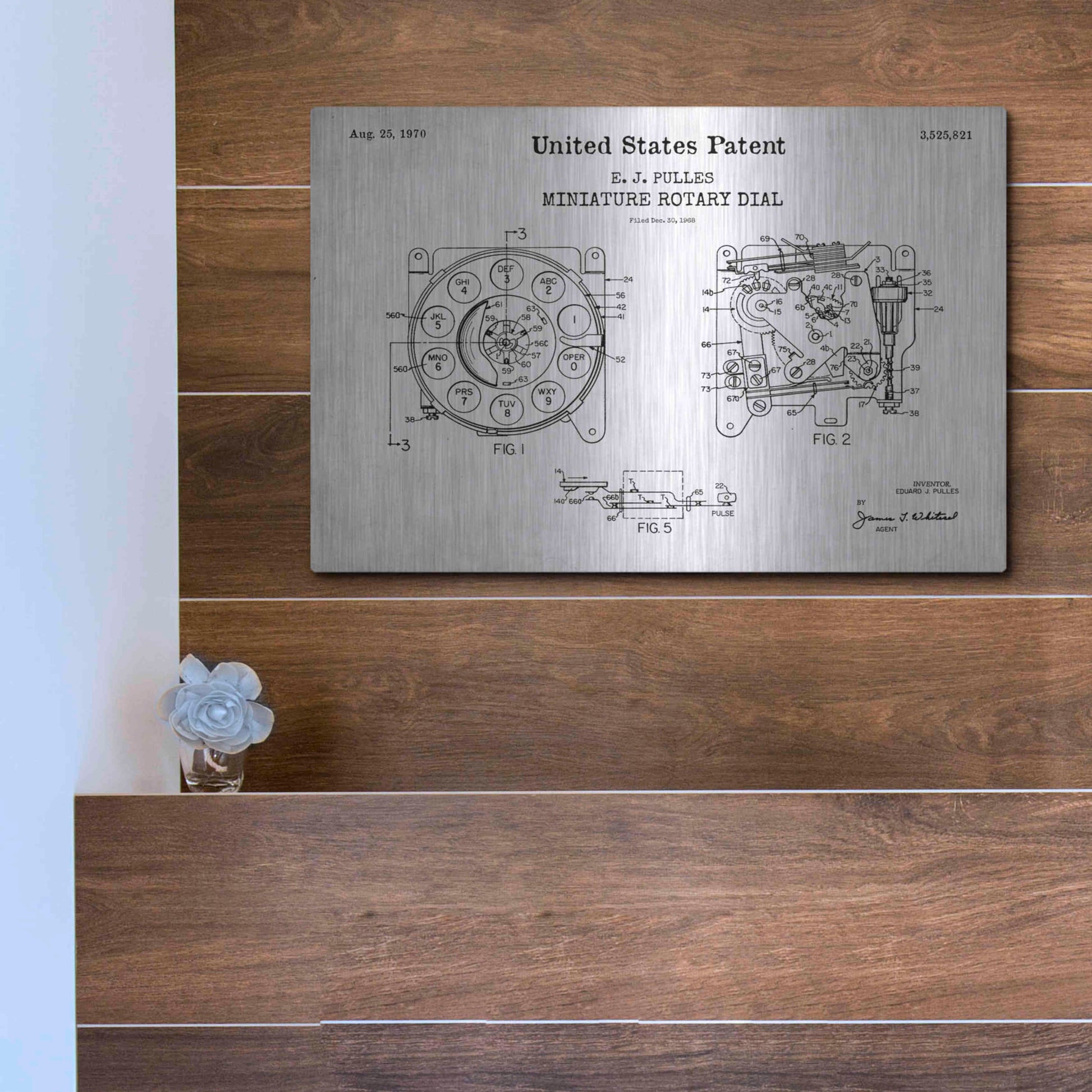 Luxe Metal Art 'Rotary Dial Blueprint Patent White' Acrylic Glass Wall Art,16x12