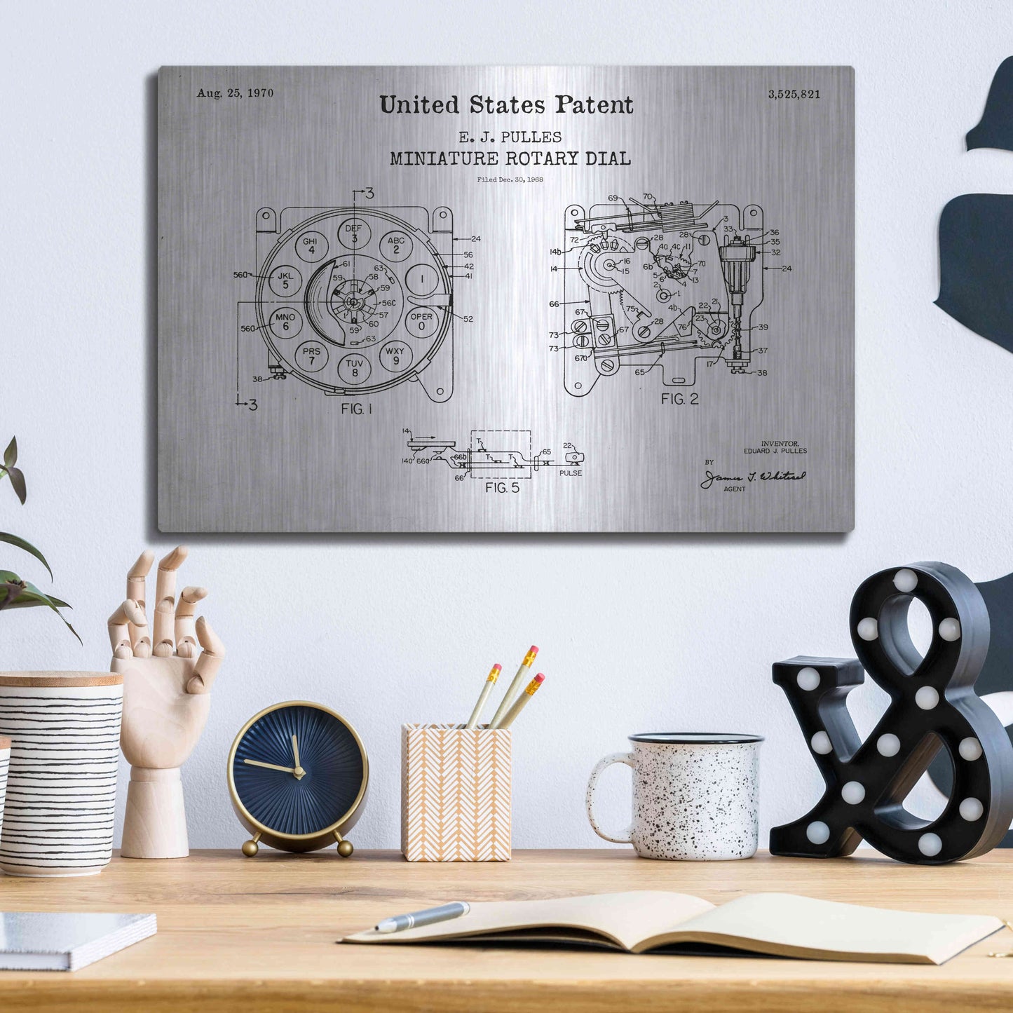 Luxe Metal Art 'Rotary Dial Blueprint Patent White' Acrylic Glass Wall Art,16x12