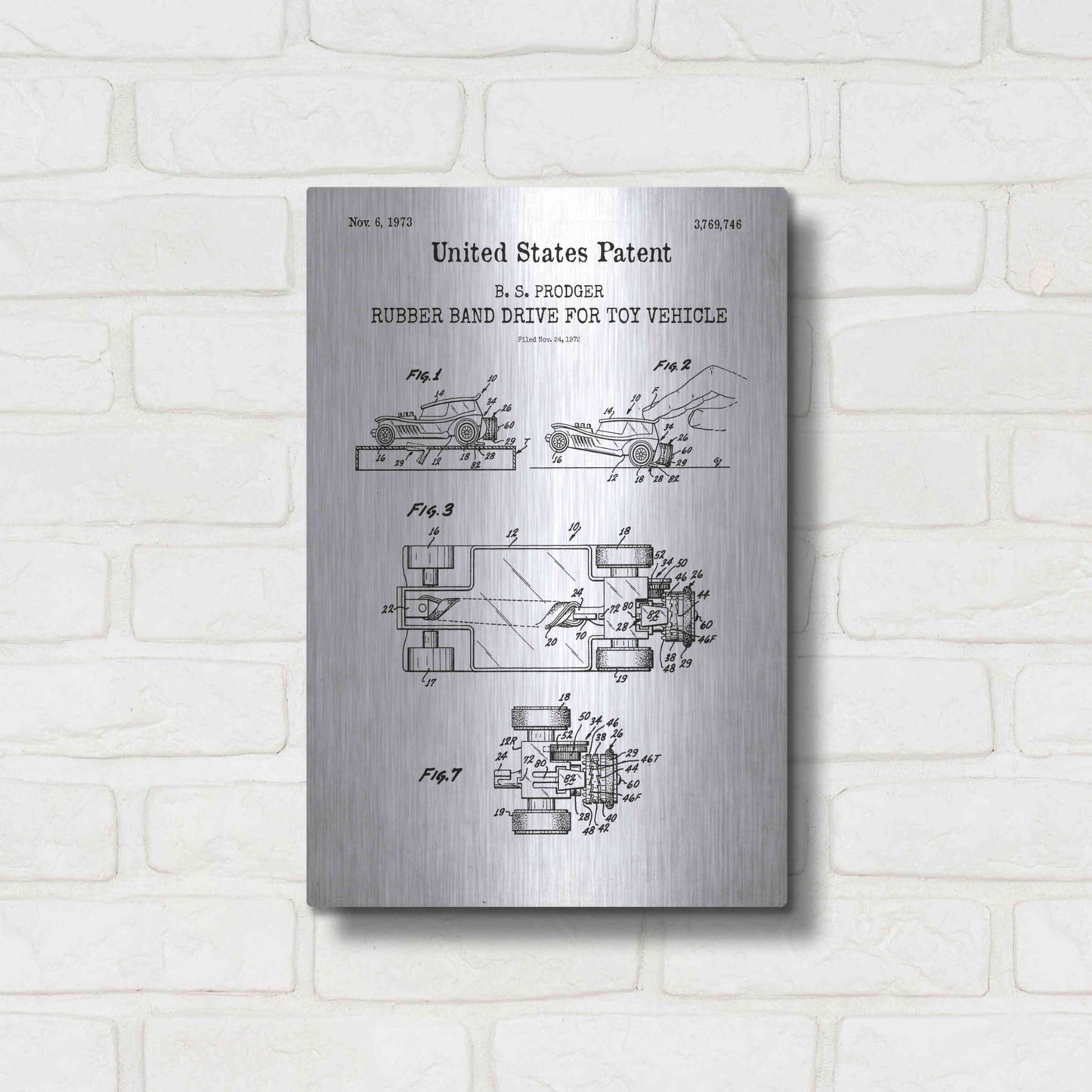 Luxe Metal Art 'Rubber band Blueprint Patent White' Acrylic Glass Wall Art,12x16