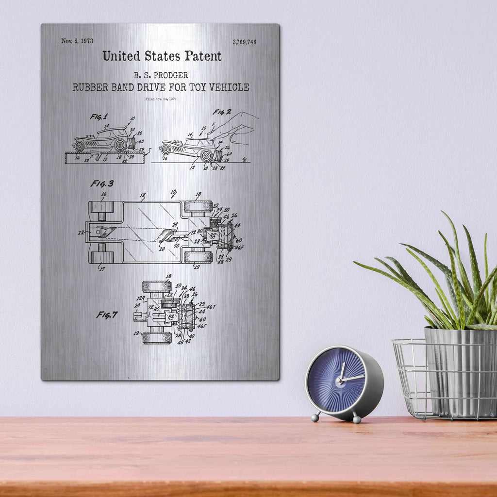 Luxe Metal Art 'Rubber band Blueprint Patent White' Metal Wall Art,12x16