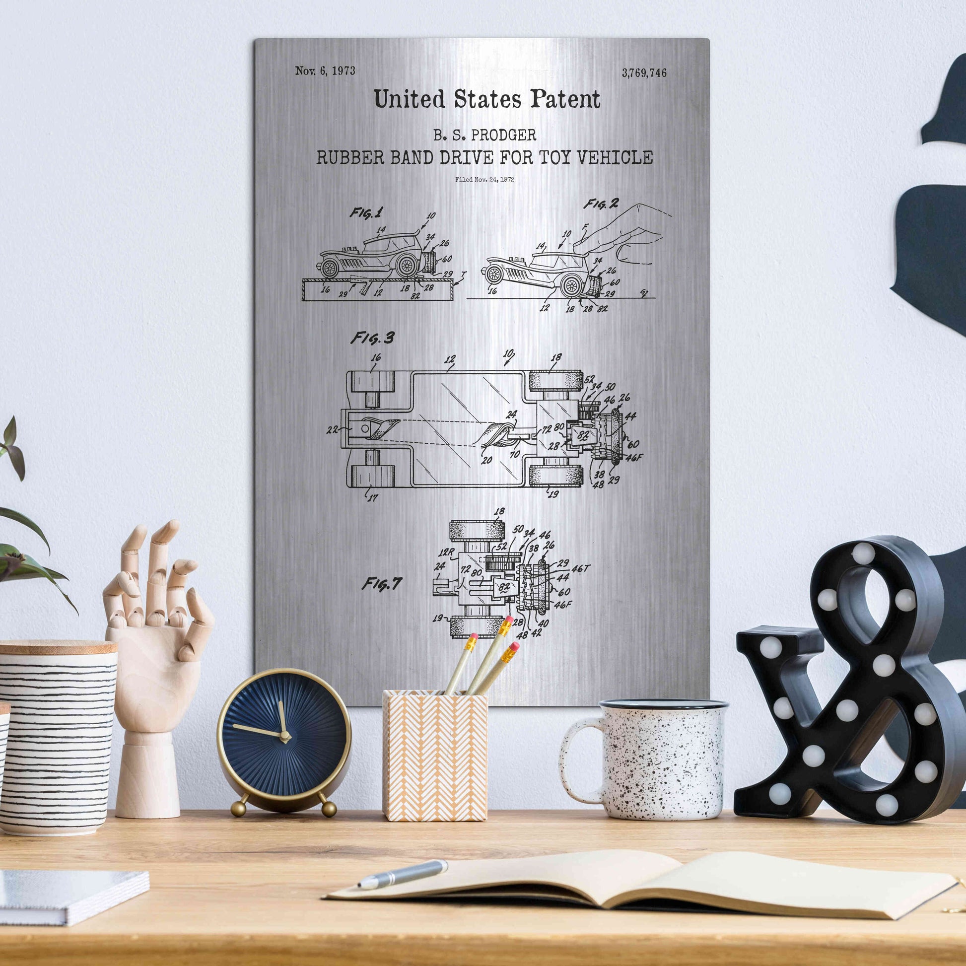 Luxe Metal Art 'Rubber band Blueprint Patent White' Acrylic Glass Wall Art,12x16