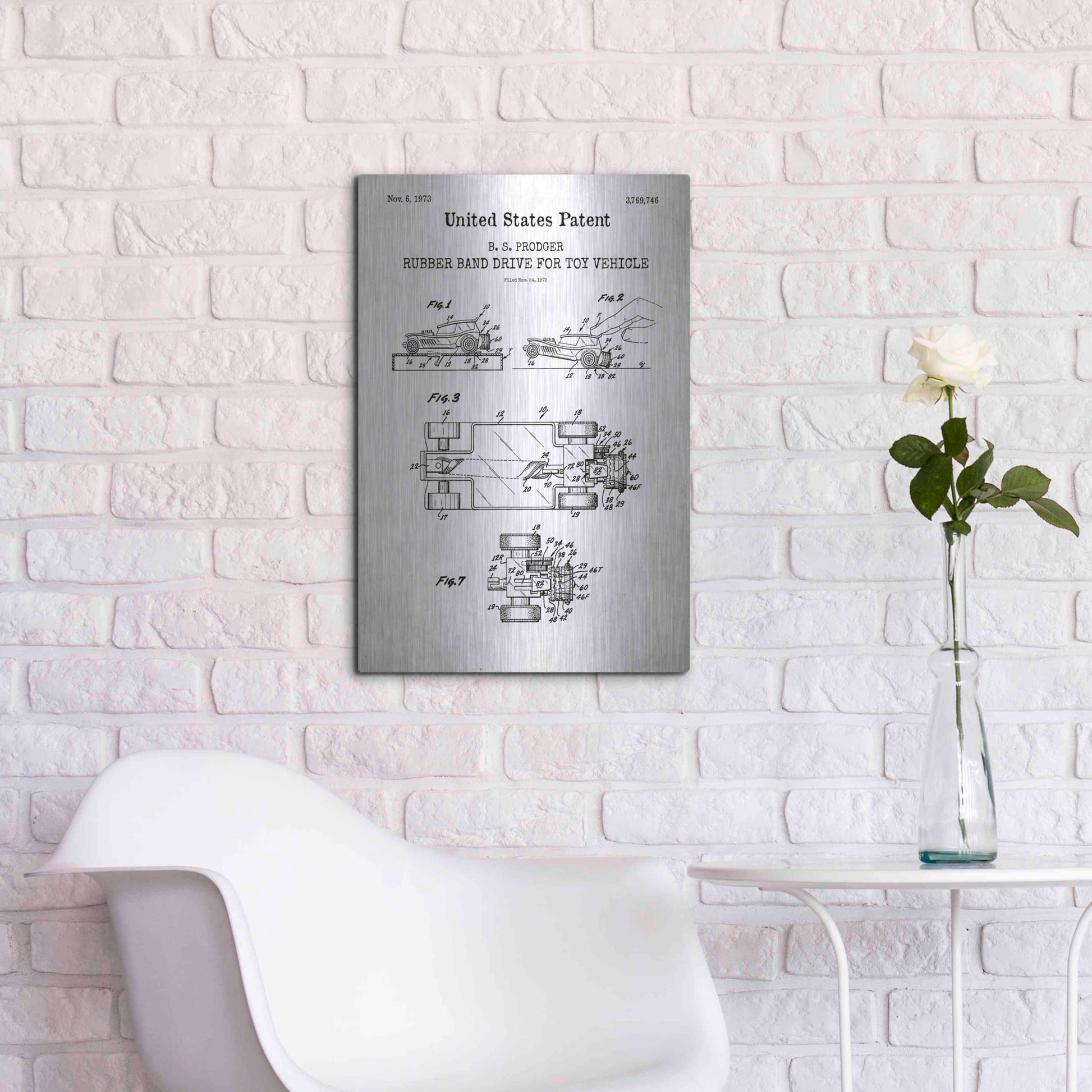 Luxe Metal Art 'Rubber band Blueprint Patent White' Acrylic Glass Wall Art,16x24