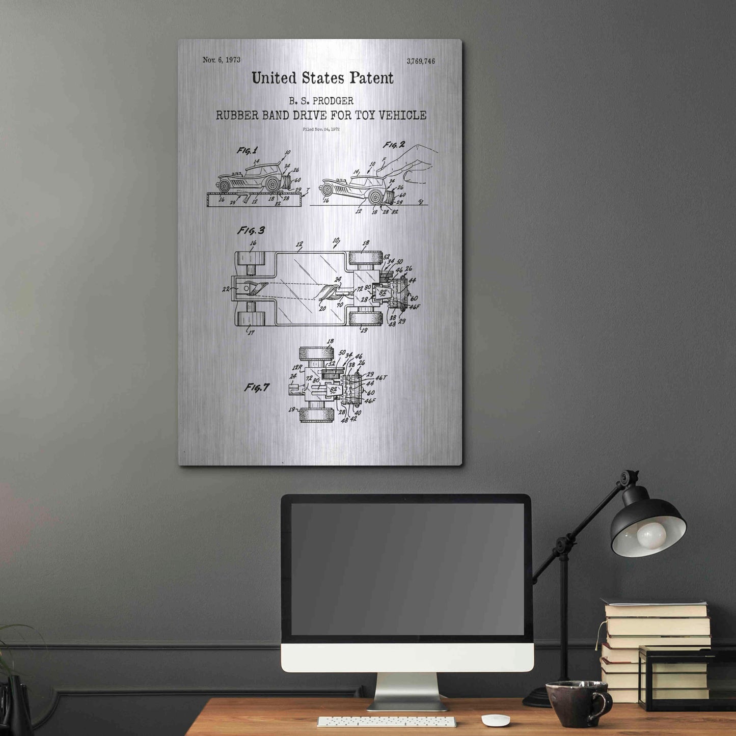 Luxe Metal Art 'Rubber band Blueprint Patent White' Acrylic Glass Wall Art,24x36