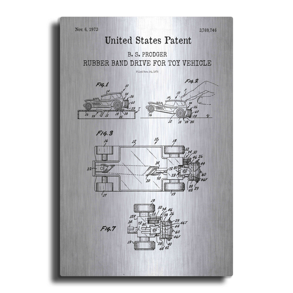 Luxe Metal Art 'Rubber band Blueprint Patent White' Metal Wall Art