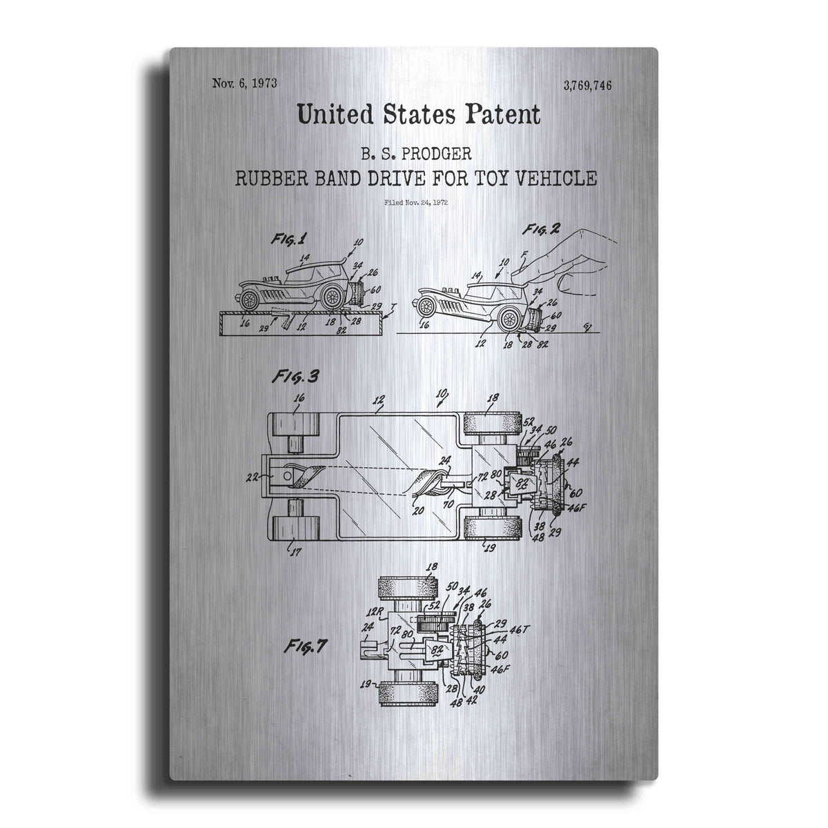 Luxe Metal Art 'Rubber band Blueprint Patent White' Metal Wall Art