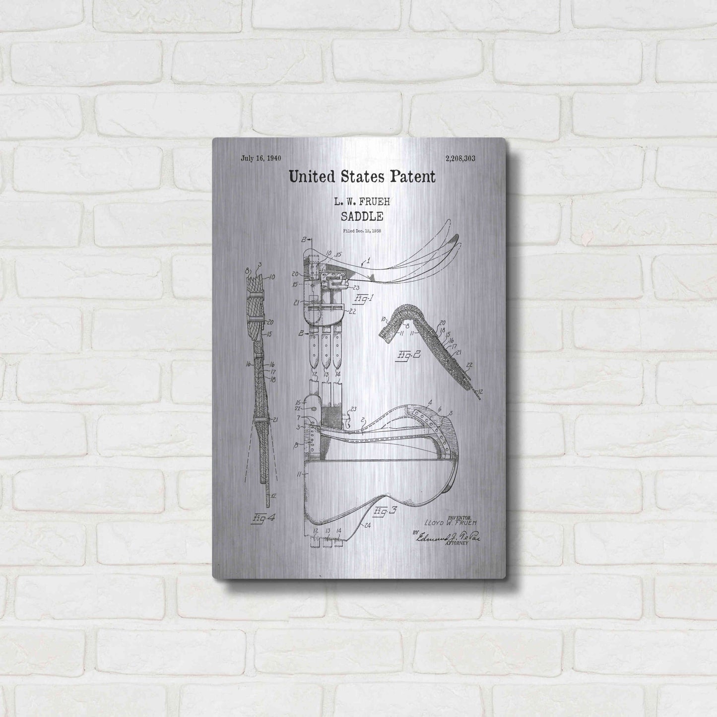 Luxe Metal Art 'Saddle Blueprint Patent White' Acrylic Glass Wall Art,16x24