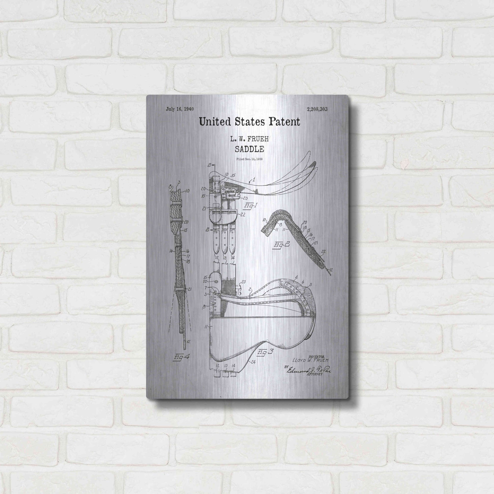 Luxe Metal Art 'Saddle Blueprint Patent White' Acrylic Glass Wall Art,16x24