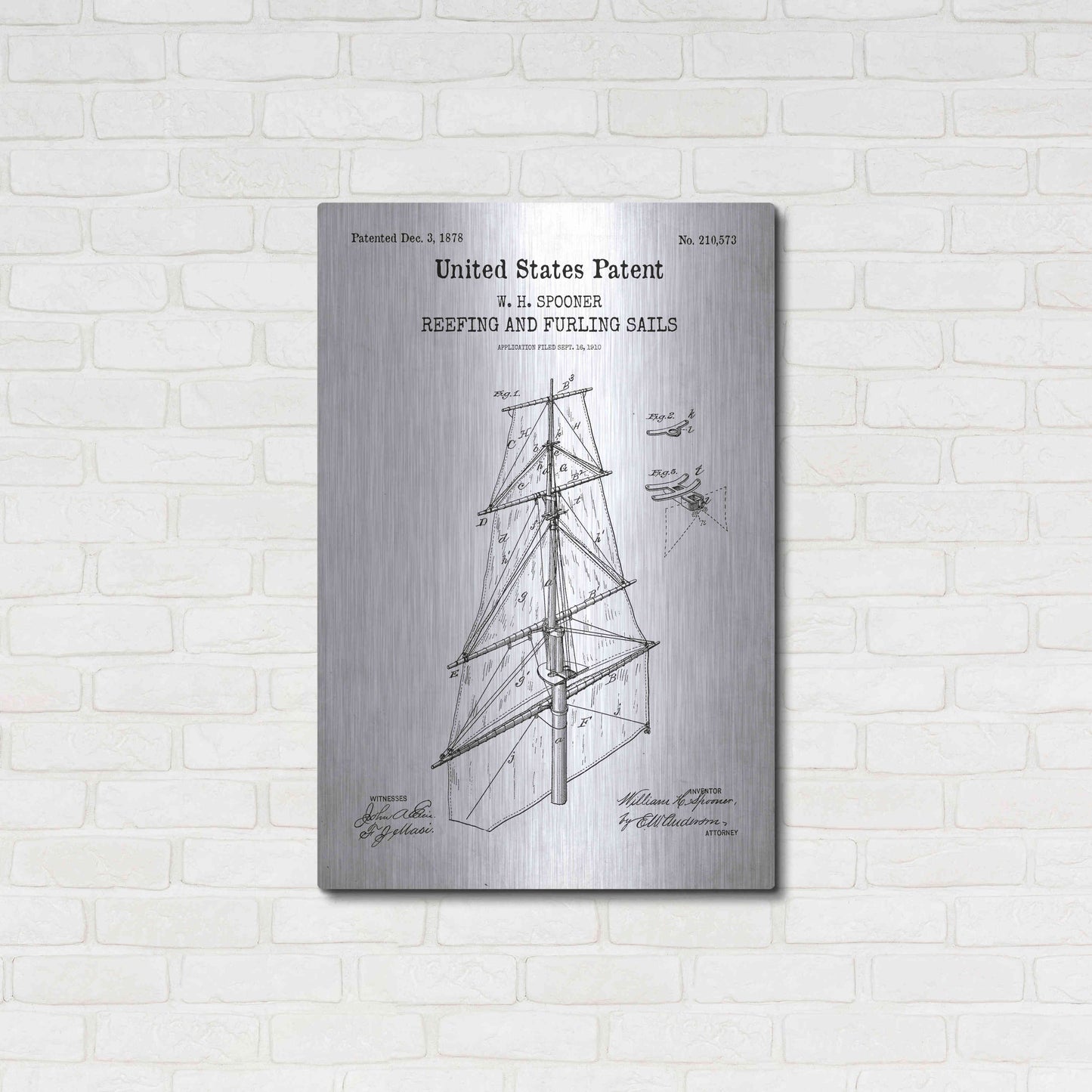 Luxe Metal Art 'Sail Blueprint Patent White' Acrylic Glass Wall Art,24x36