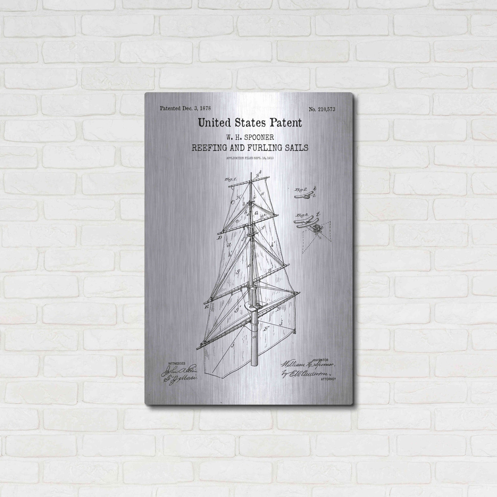 Luxe Metal Art 'Sail Blueprint Patent White' Acrylic Glass Wall Art,24x36