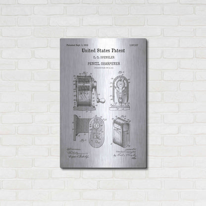 Luxe Metal Art 'Pencil Sharpener Blueprint Patent White' Acrylic Glass Wall Art,24x36