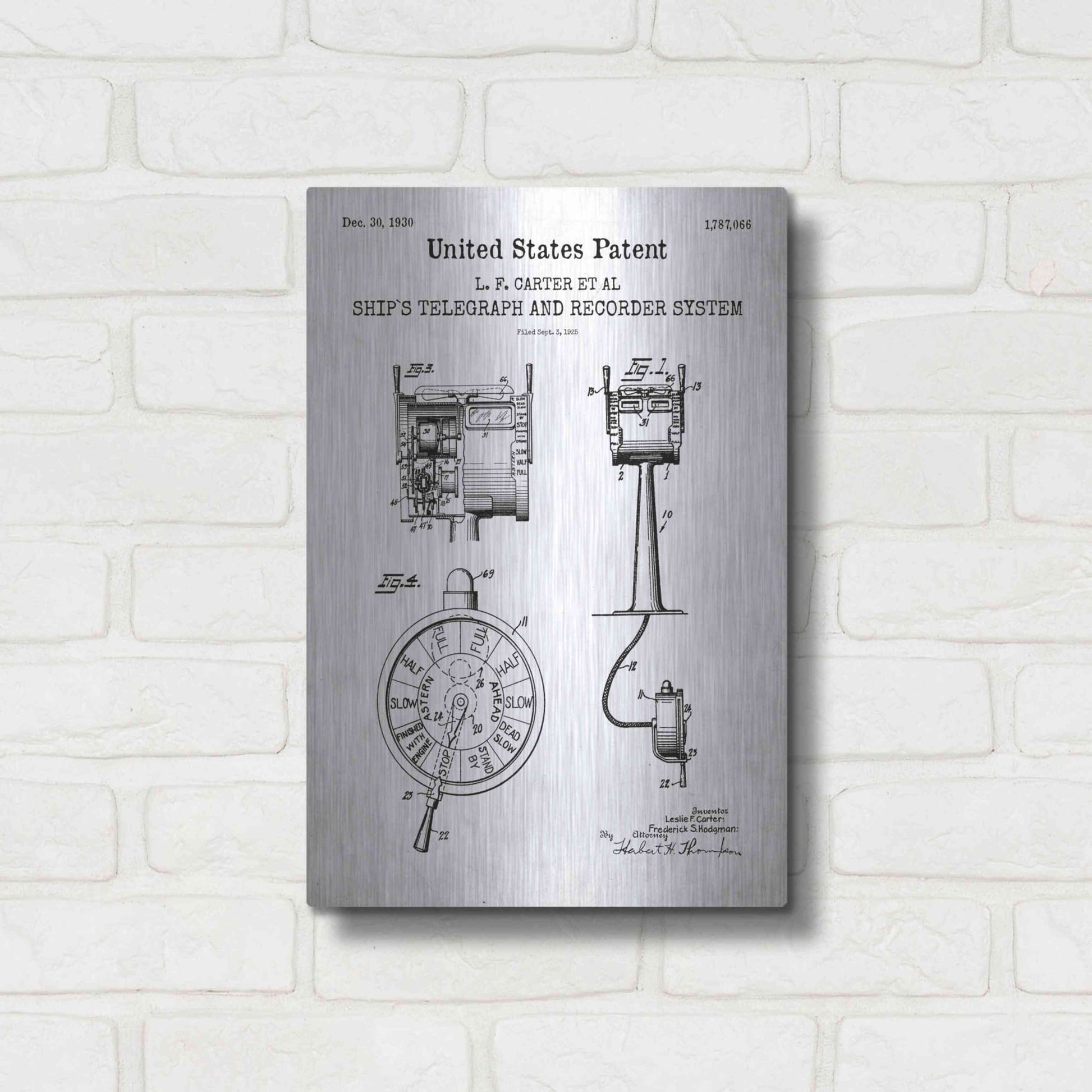 Luxe Metal Art 'Ship's Telegraph and Record System Blueprint Patent White' Acrylic Glass Wall Art,12x16