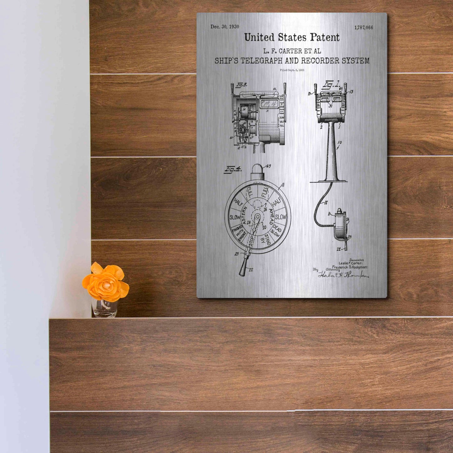 Luxe Metal Art 'Ship's Telegraph and Record System Blueprint Patent White' Acrylic Glass Wall Art,12x16