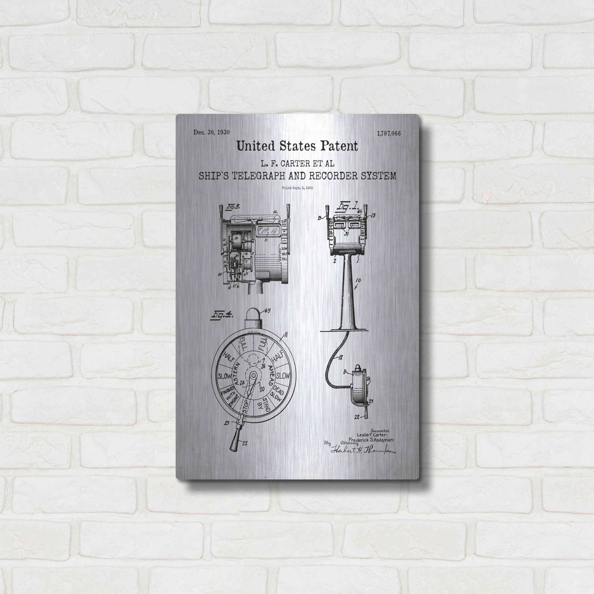 Luxe Metal Art 'Ship's Telegraph and Record System Blueprint Patent White' Acrylic Glass Wall Art,16x24