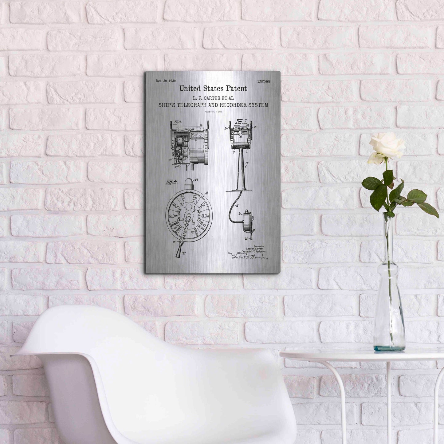 Luxe Metal Art 'Ship's Telegraph and Record System Blueprint Patent White' Acrylic Glass Wall Art,16x24