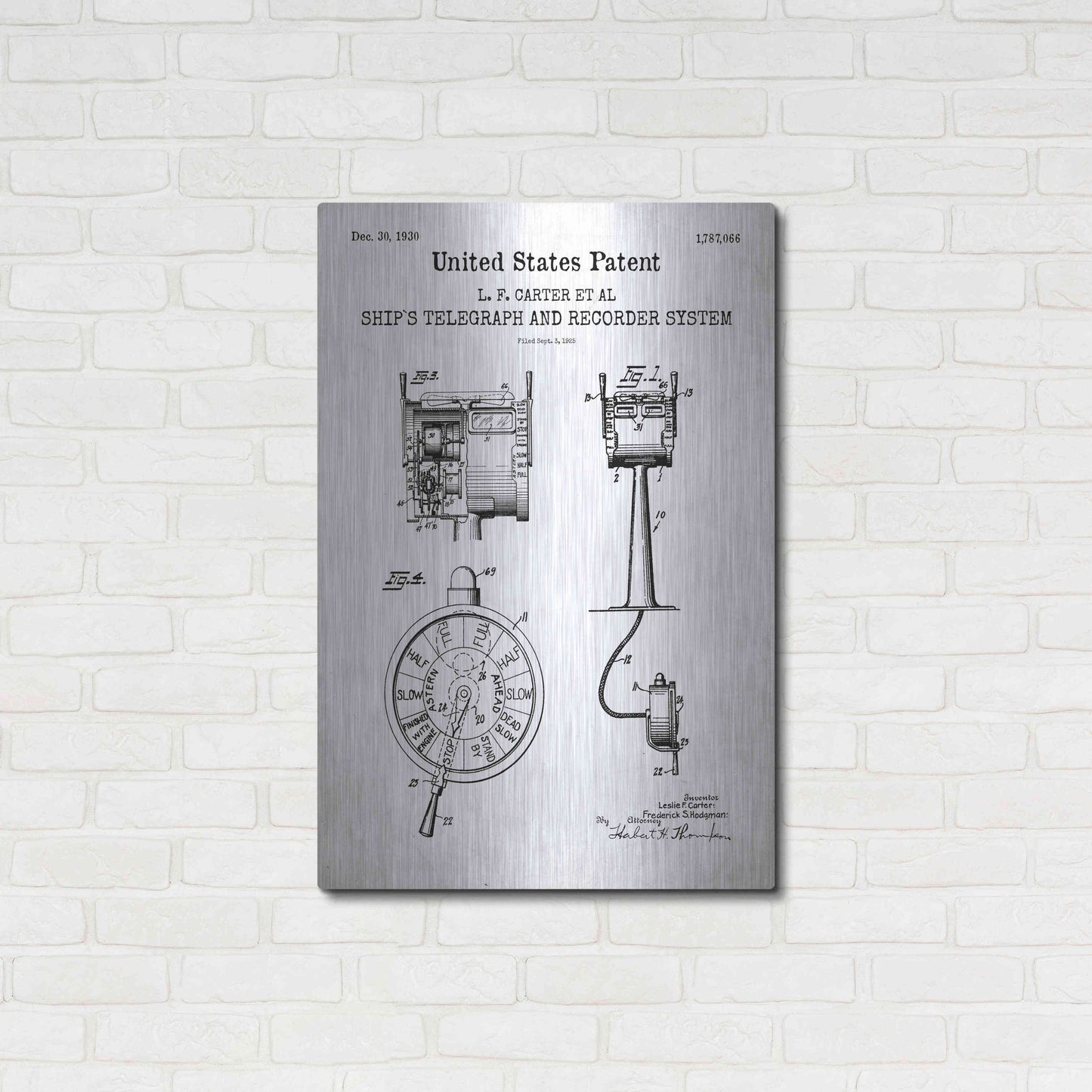 Luxe Metal Art 'Ship's Telegraph and Record System Blueprint Patent White' Acrylic Glass Wall Art,24x36