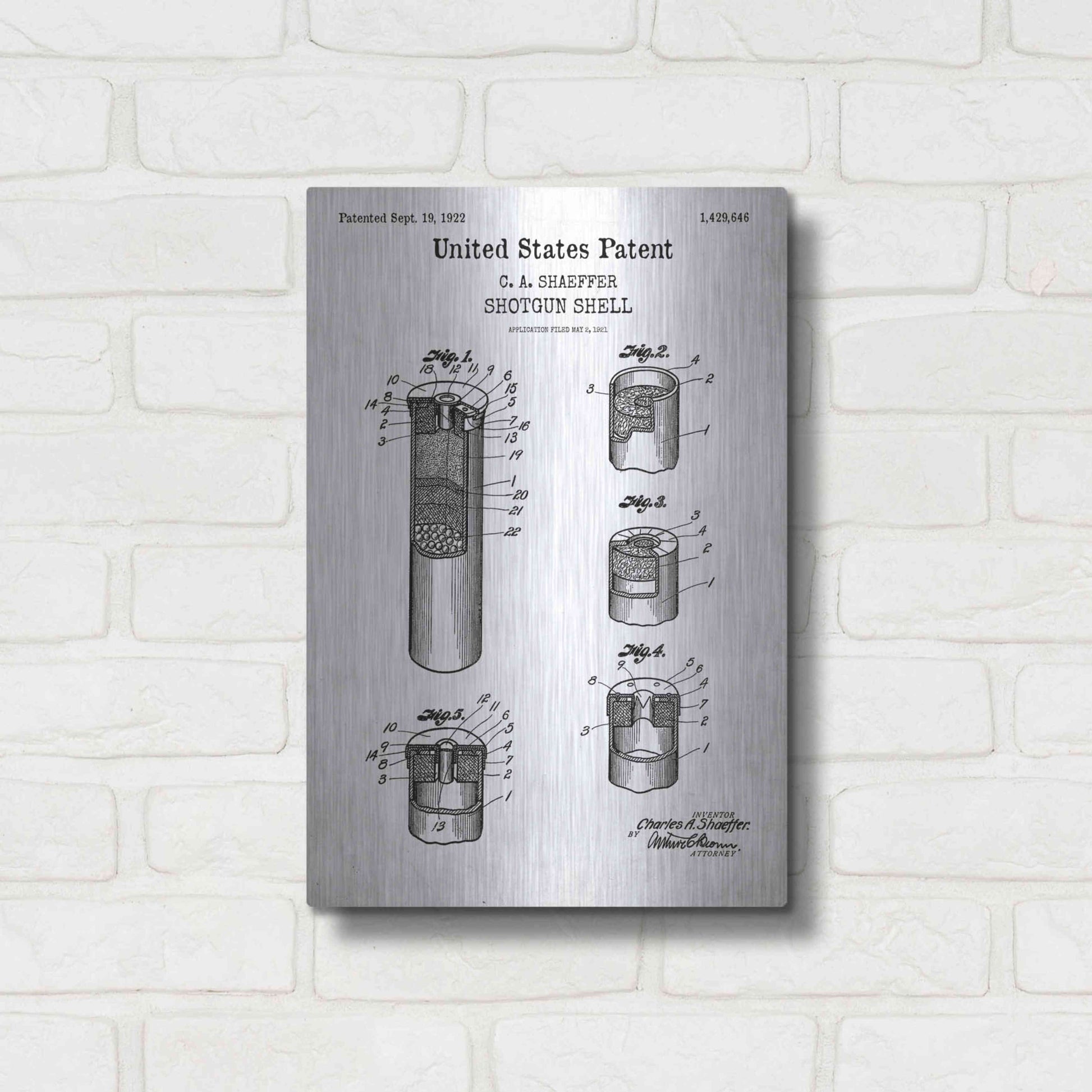 Luxe Metal Art 'Shotgun Shell Blueprint Patent White' Acrylic Glass Wall Art,12x16