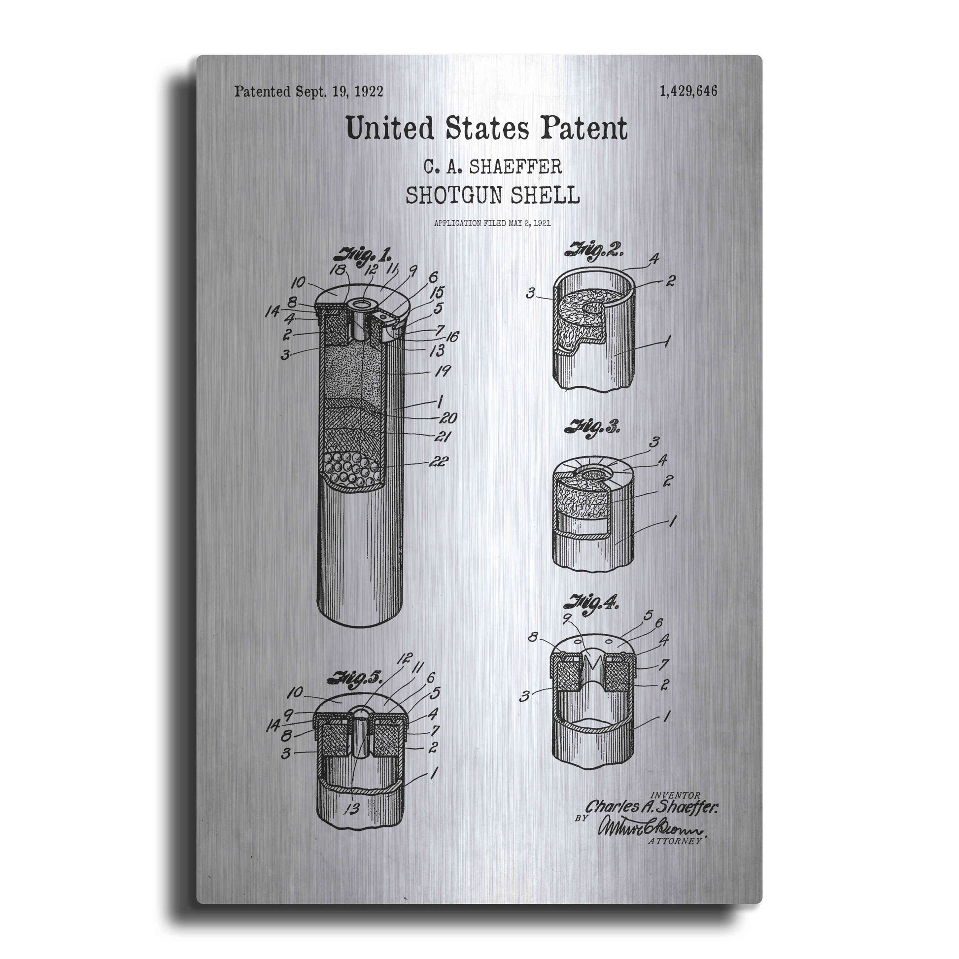 Luxe Metal Art 'Shotgun Shell Blueprint Patent White' Acrylic Glass Wall Art