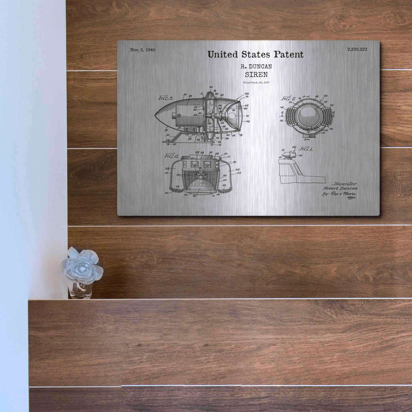 Luxe Metal Art 'Siren Blueprint Patent White' Acrylic Glass Wall Art,16x12