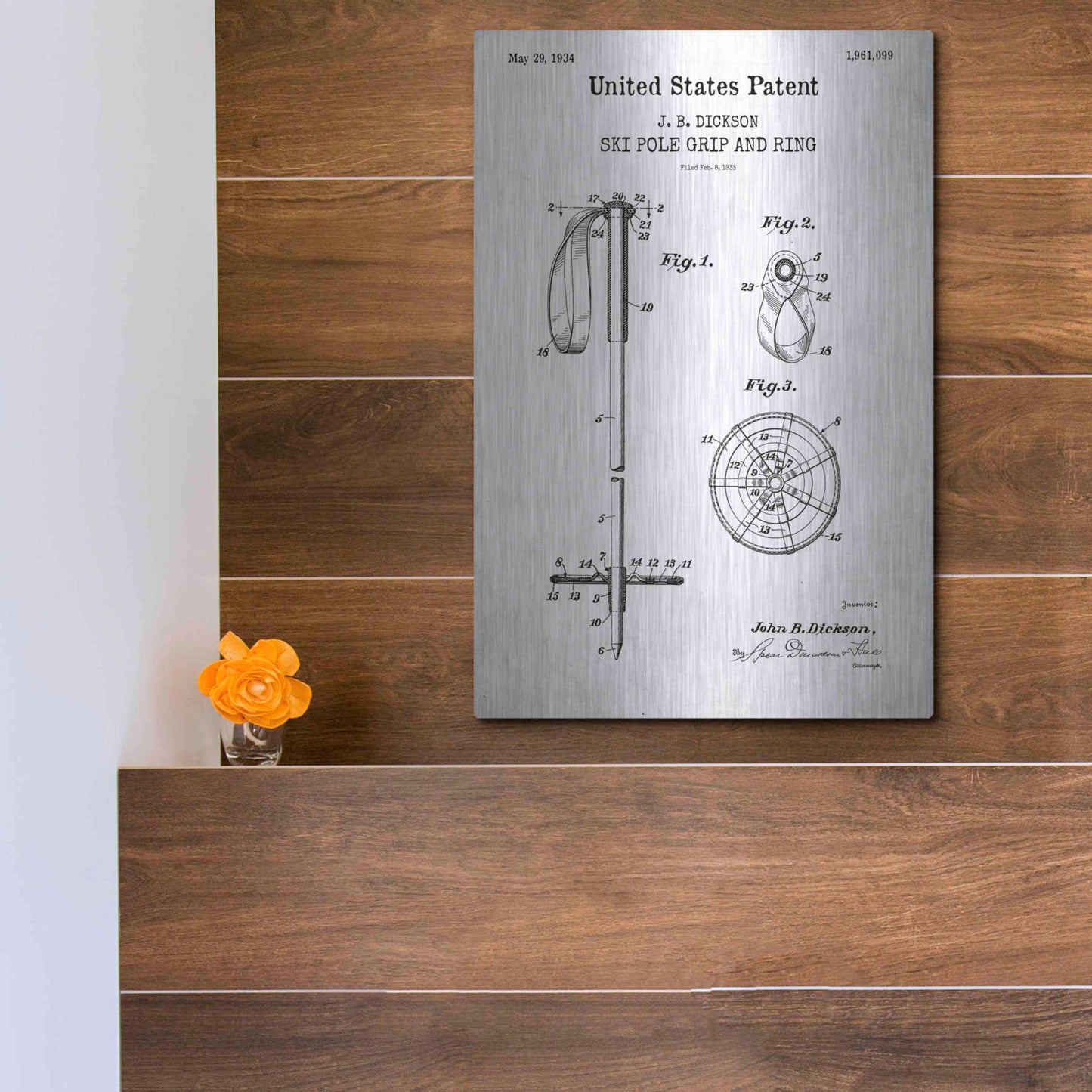 Luxe Metal Art 'Ski Pole Grip and Ring Blueprint Patent White' Acrylic Glass Wall Art,12x16