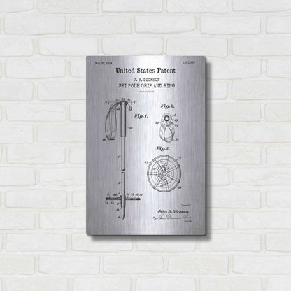 Luxe Metal Art 'Ski Pole Grip and Ring Blueprint Patent White' Acrylic Glass Wall Art,16x24