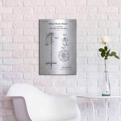 Luxe Metal Art 'Ski Pole Grip and Ring Blueprint Patent White' Acrylic Glass Wall Art,16x24