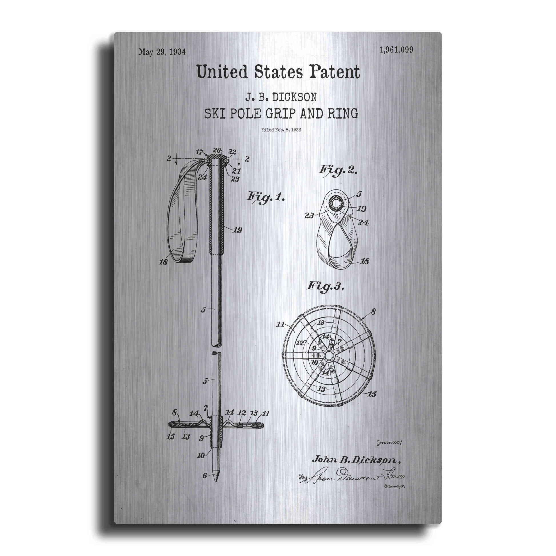 Luxe Metal Art 'Ski Pole Grip and Ring Blueprint Patent White' Acrylic Glass Wall Art