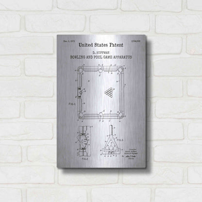 Luxe Metal Art 'Bowling and Pool Game Apparatus Blueprint Patent White' Acrylic Glass Wall Art,12x16