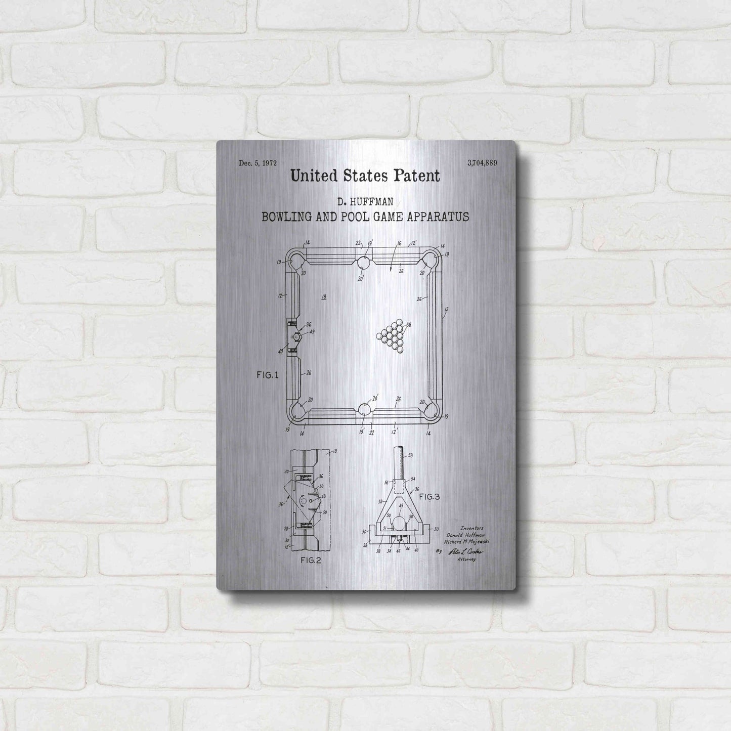 Luxe Metal Art 'Bowling and Pool Game Apparatus Blueprint Patent White' Acrylic Glass Wall Art,16x24