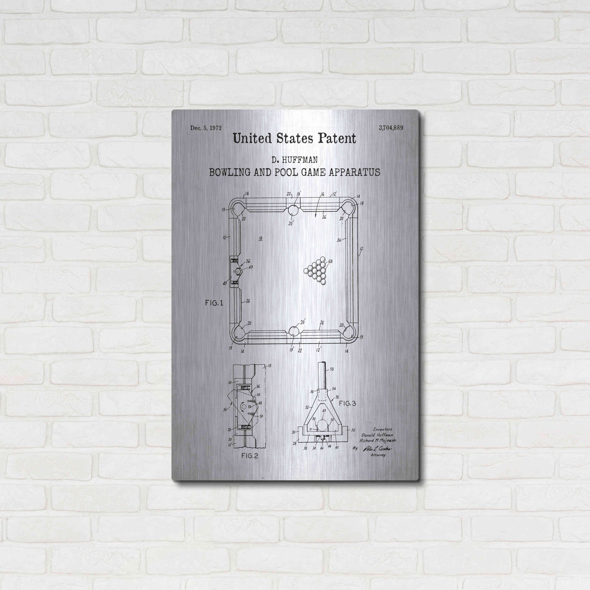 Luxe Metal Art 'Bowling and Pool Game Apparatus Blueprint Patent White' Acrylic Glass Wall Art,24x36