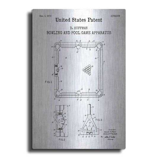 Luxe Metal Art 'Bowling and Pool Game Apparatus Blueprint Patent White' Acrylic Glass Wall Art