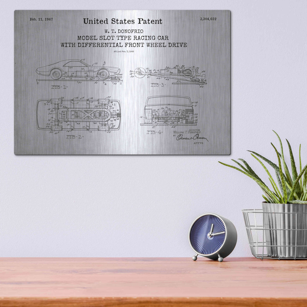 Luxe Metal Art 'Racing Car, Model Slot Type Blueprint Patent White' Metal Wall Art,16x12