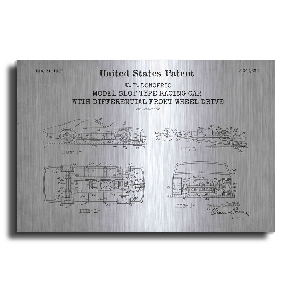 Luxe Metal Art 'Racing Car, Model Slot Type Blueprint Patent White' Metal Wall Art