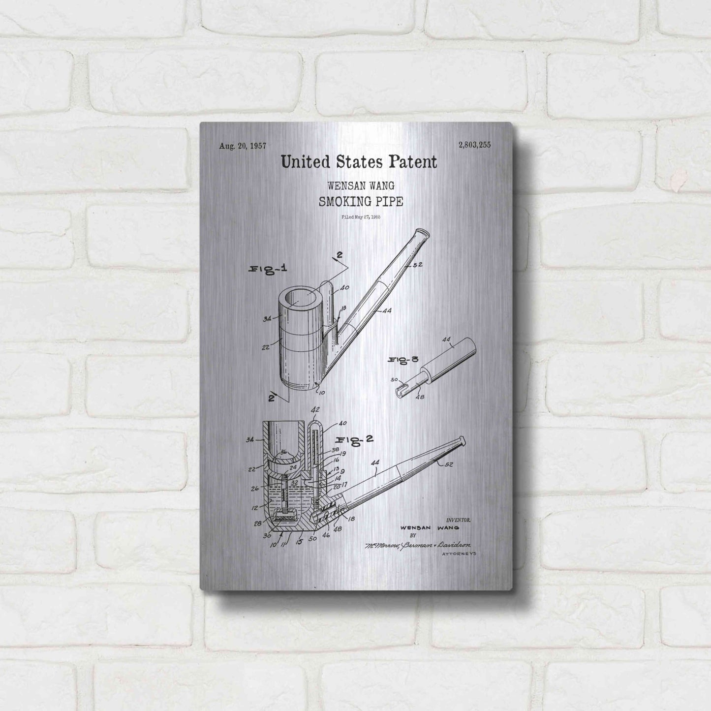 Luxe Metal Art 'Smoking Pipe Blueprint Patent White' Acrylic Glass Wall Art,12x16